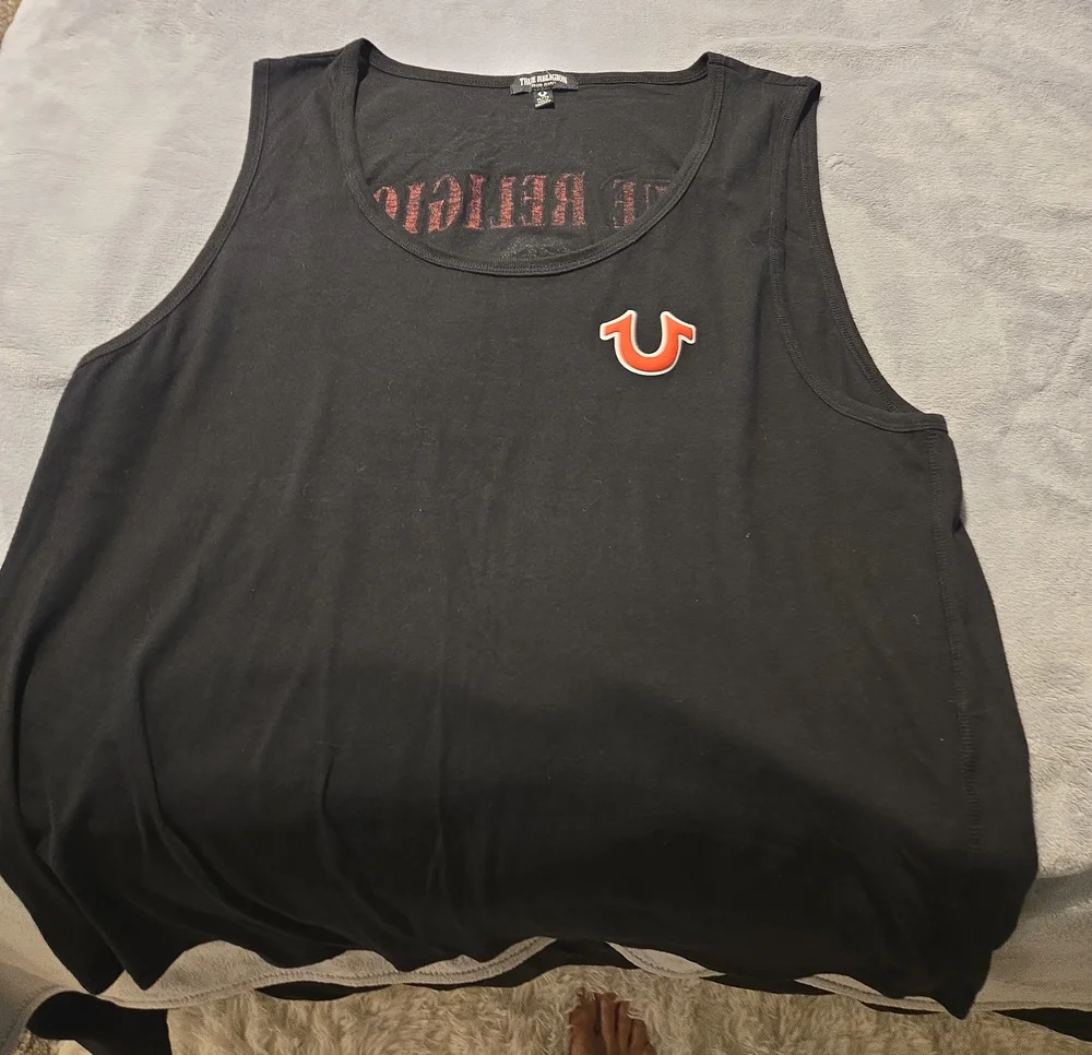 True Religion Black Tank with Red Horseshoe Logo